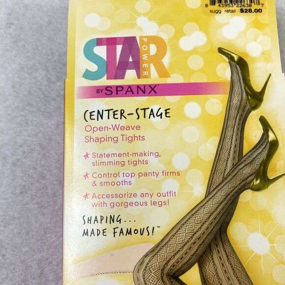 Star Power By Spanx Women‎ Size C Shaping Tights Black Open Weave Diamond Stripe - Picture 3 of 7